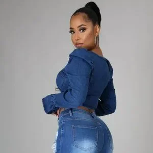 Tops Blue Denim Jeans Long Sleeve Bustier Square Neck Crop Top